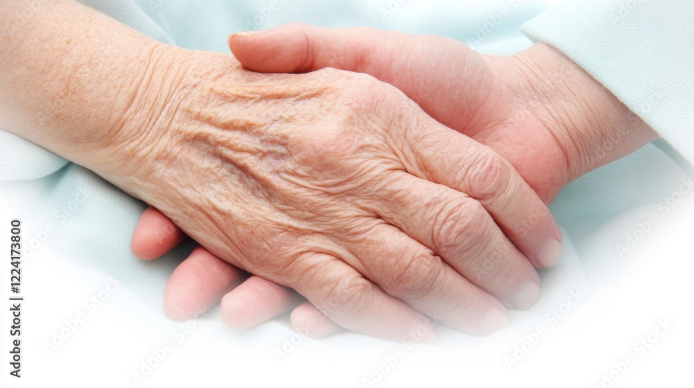 Fototapeta premium Close-up of Hands of Volunteers Gently Holding an Elderly Person's Hand, Symbolizing Care, Compassion, and Connection in Service