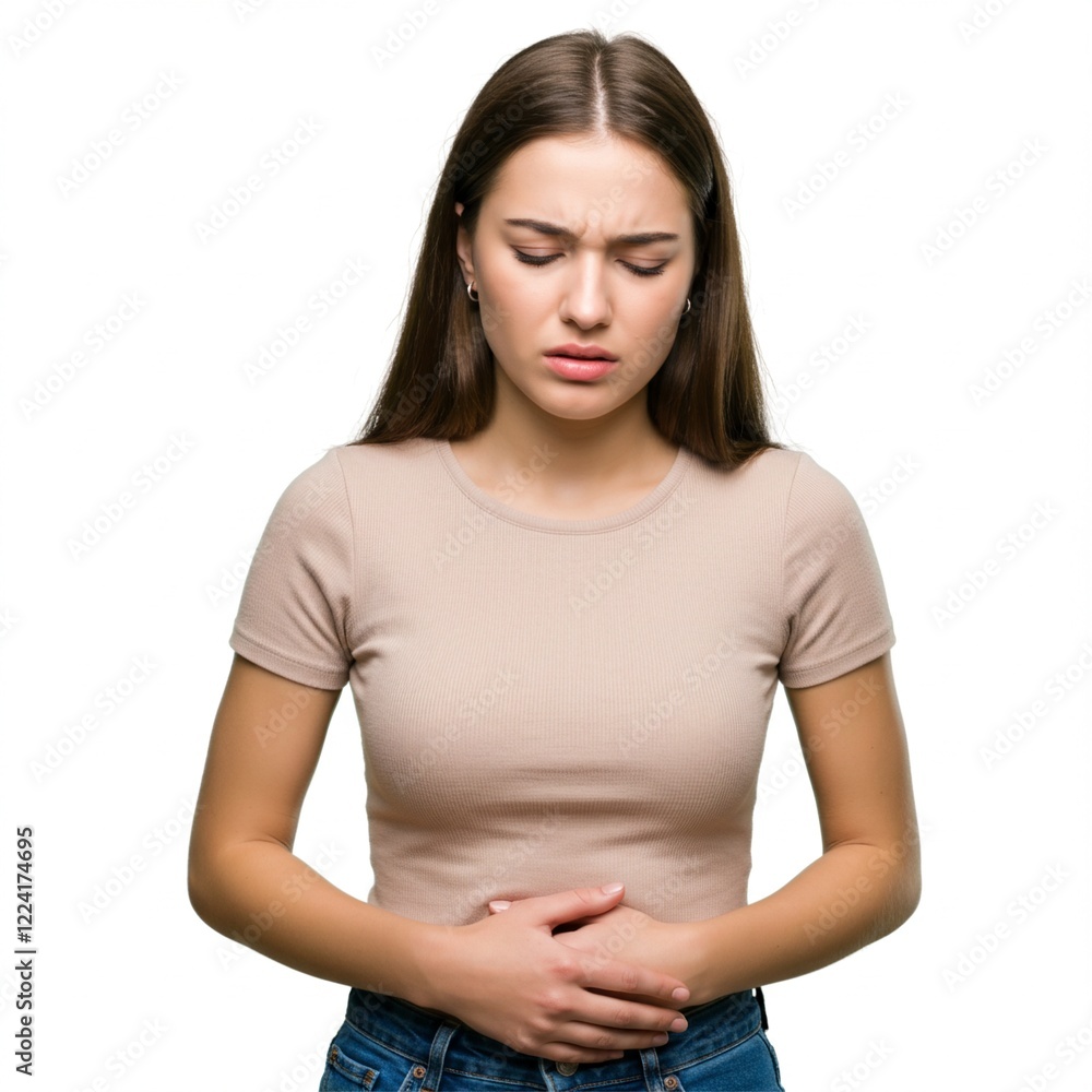 woman is having stomach ache . menstruation , with a face of pain . ai generative woman is having stomach ache . menstruation , with a face of pain . ai generative