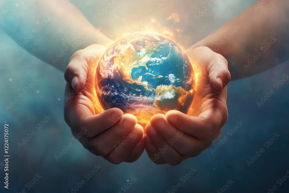 Ethereal Art of Two Hands Gently Cradling a Glowing Earth Surrounded by a Dreamlike Atmosphere Ethereal Art of Two Hands Gently Cradling a Glowing Earth Surrounded by a Dreamlike Atmosphere