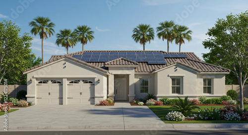 Elegant residential home showcasing a spacious driveway surrounded by well-maintained flora