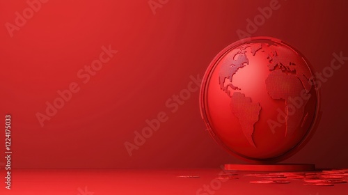 A vivid red globe stands against a matching backdrop, symbolizing global themes and evoking a sense of unity and connection.