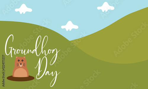 Happy Groundhog Day greeting card with hand drawn lettering and cute groundhog . Vector illustration. EPS 10