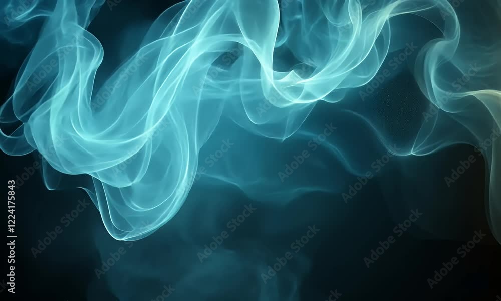 Abstract teal smoke swirls, dark background, design element Abstract teal smoke swirls, dark background, design element