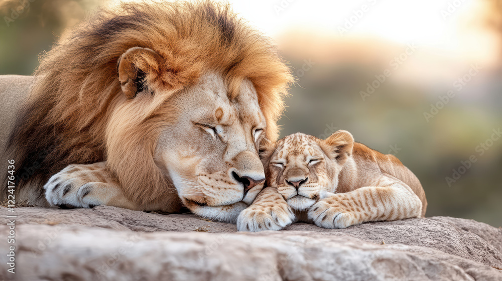 Fototapeta premium lion and lioness nuzzling affectionately, showcasing their bond