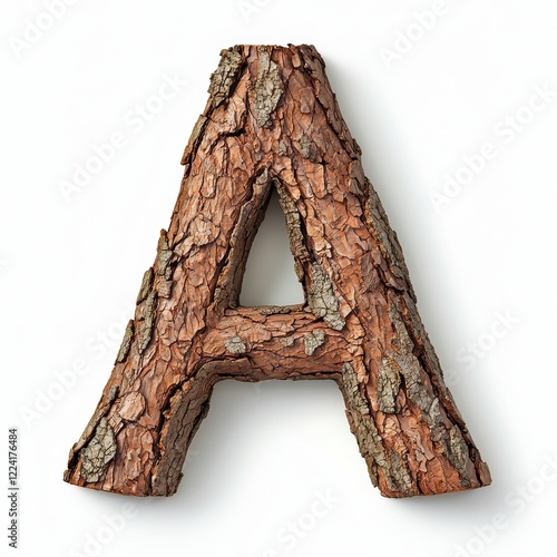 Rustic Styled Capital Letter A Made of Tree Bark Texture