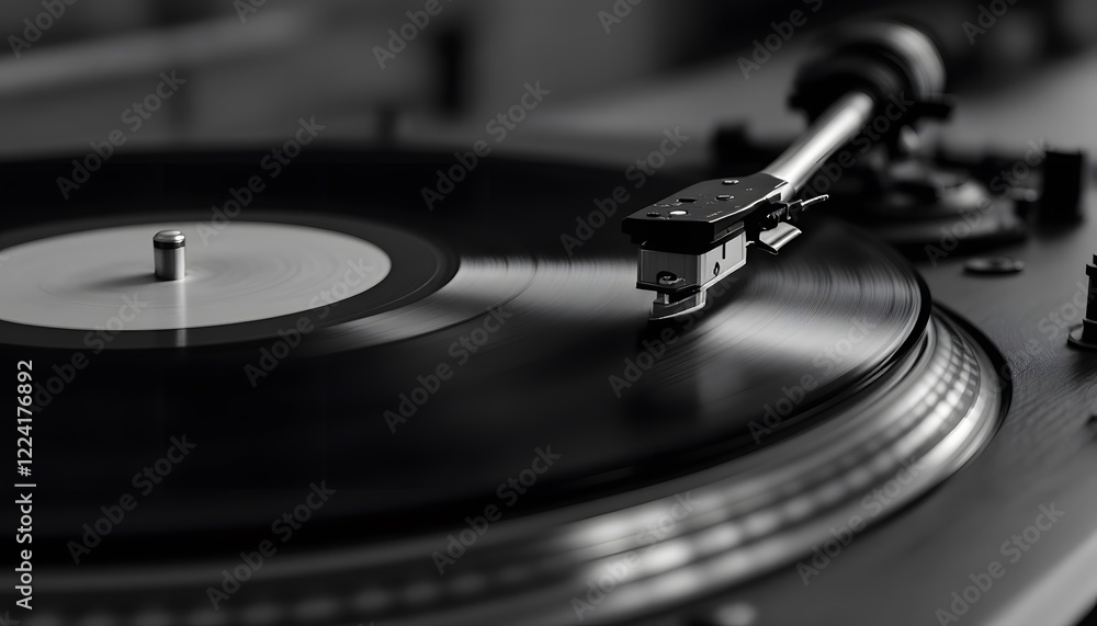 Vinyl Record Player Closeup Black and White Photo Vinyl Record Player Closeup Black and White Photo
