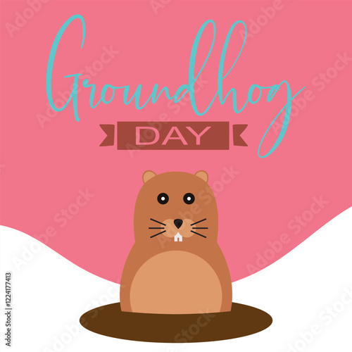 Happy Groundhog Day greeting card with hand drawn lettering and cute groundhog . Vector illustration. EPS 10