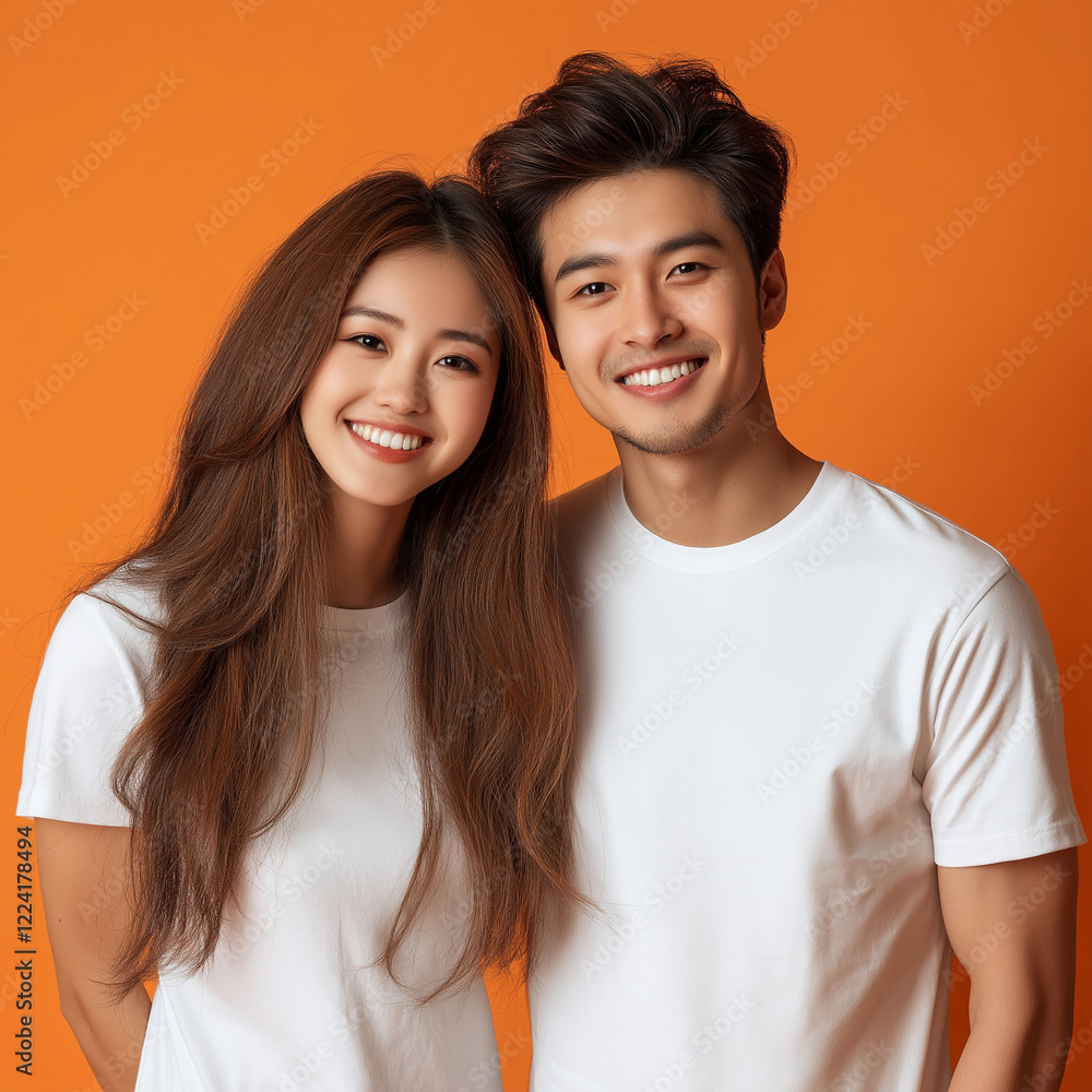 attractive asian smiling couple posing Happy man and beautiful woman wearing stylish attractive asian smiling couple posing Happy man and beautiful woman wearing stylish