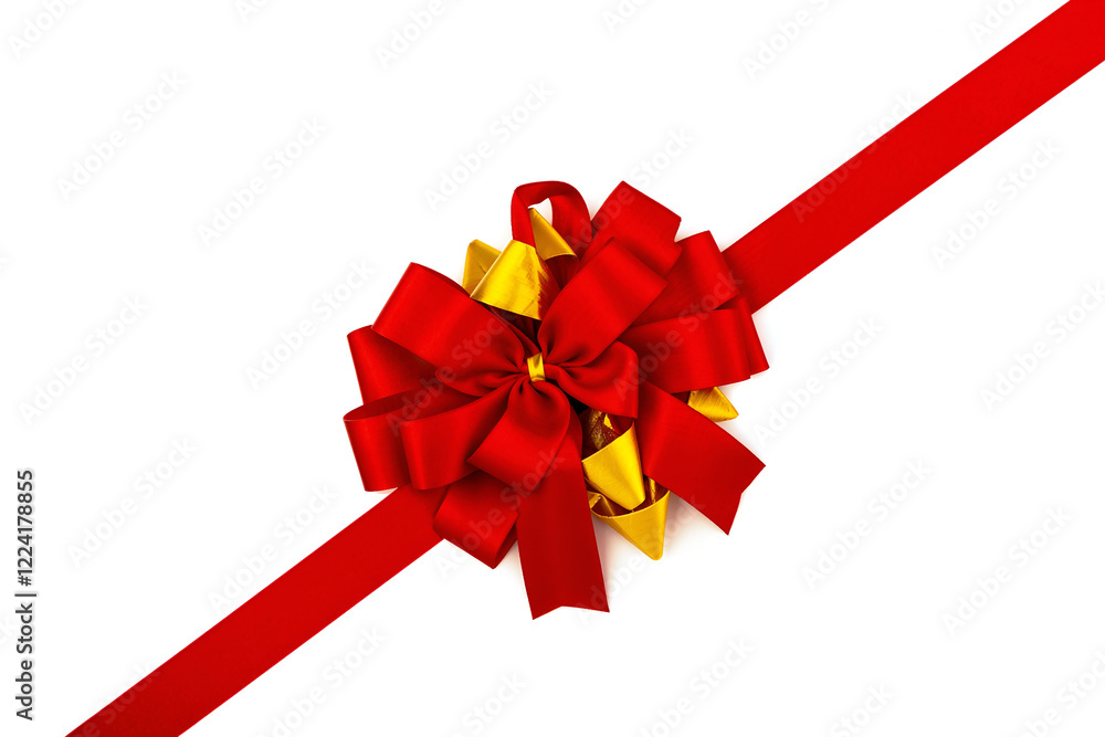Red and Gold Bow: A vibrant red bow with a touch of gold is meticulously tied, creating a striking visual statement for gift wrapping or decorative purposes. Red and Gold Bow: A vibrant red bow with a touch of gold is meticulously tied, creating a striking visual statement for gift wrapping or decorative purposes.