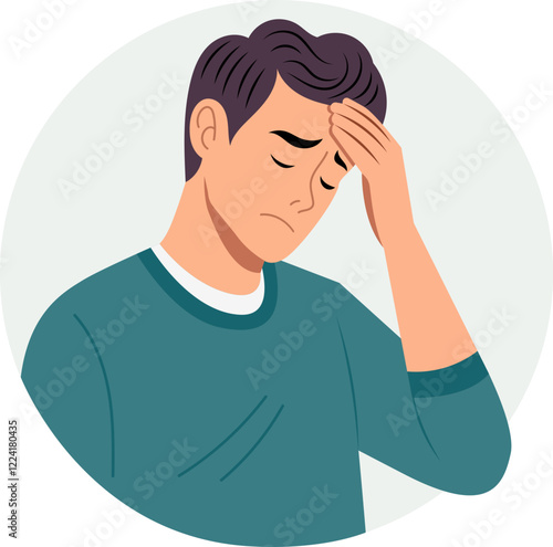 Man have a headache. The art style is flat vector	
