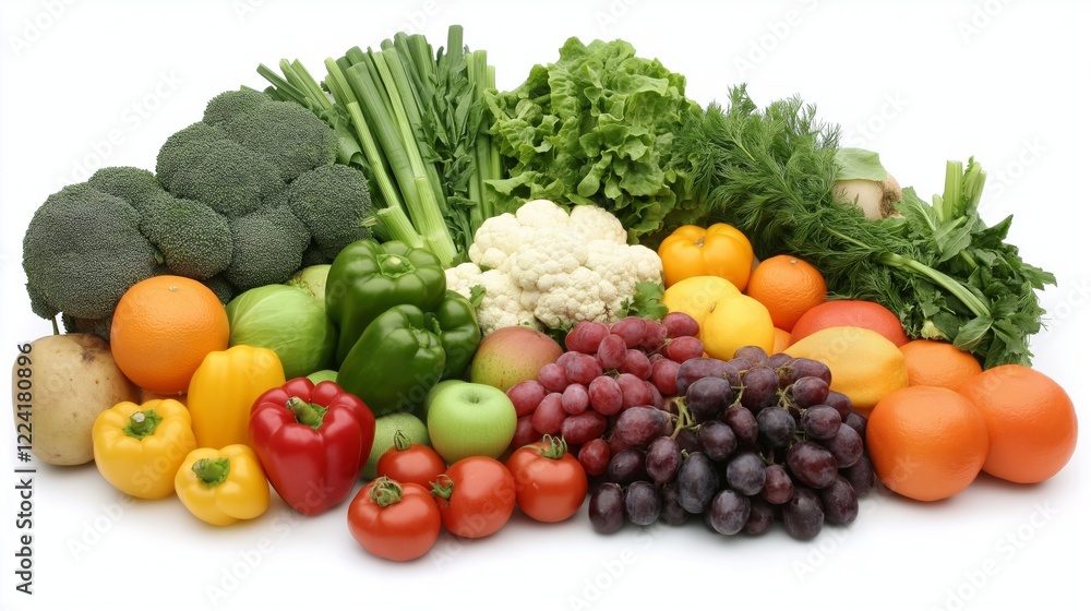Vibrant still life of fresh fruits and vegetables, celebrating natural abundance and healthy living. Vibrant still life of fresh fruits and vegetables, celebrating natural abundance and healthy living.