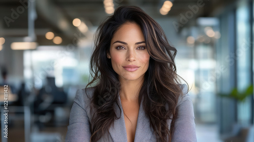 Wallpaper Mural Confident woman in fitted blazer with long hair in modern office Torontodigital.ca