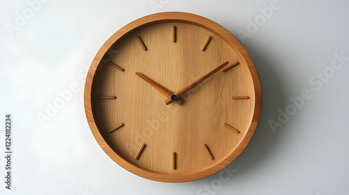 Wallpaper Mural Wooden wall clock, minimalist design, white background, time management Torontodigital.ca