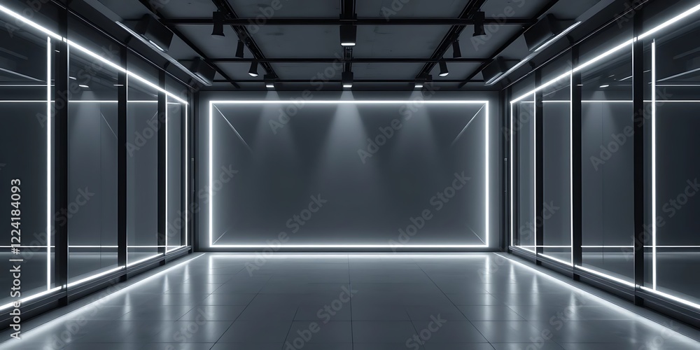 Fototapeta premium Modern minimalist interior design with neon lighting