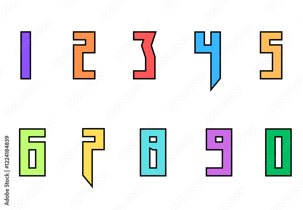 Set of numbers from zero to nine. Collection of numbers isolated on a white background. Vector illustration.