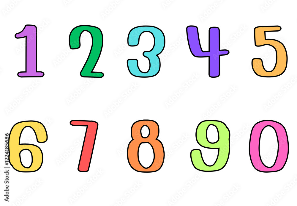 Set of numbers from zero to nine. Collection of numbers isolated on a white background. Vector illustration. Set of numbers from zero to nine. Collection of numbers isolated on a white background. Vector illustration.