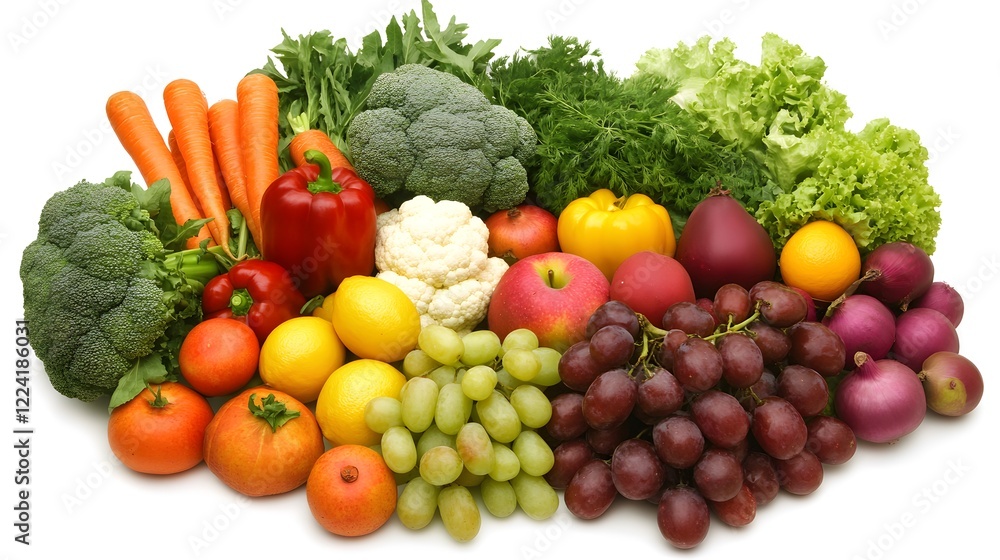 Vibrant still life of fresh fruits and vegetables, celebrating natural abundance and healthy living Vibrant still life of fresh fruits and vegetables, celebrating natural abundance and healthy living