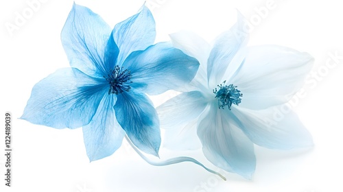 Surreal Blue Flowers in Minimalist Composition, Evoking Tranquility and Natural Elegance