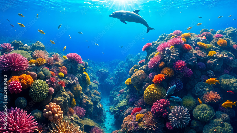 Naklejka premium coral reef and fish