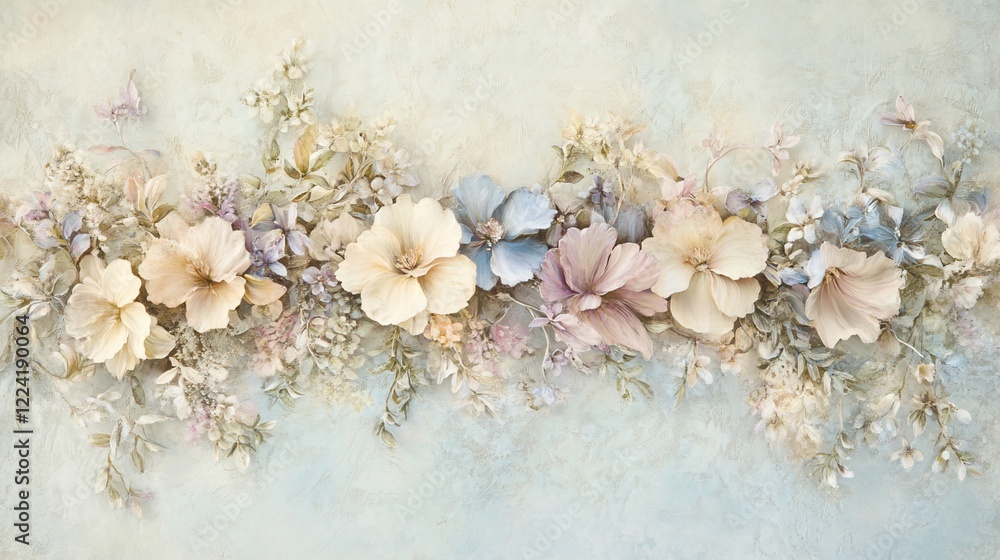Fototapeta premium Pastel floral arrangement on textured background.