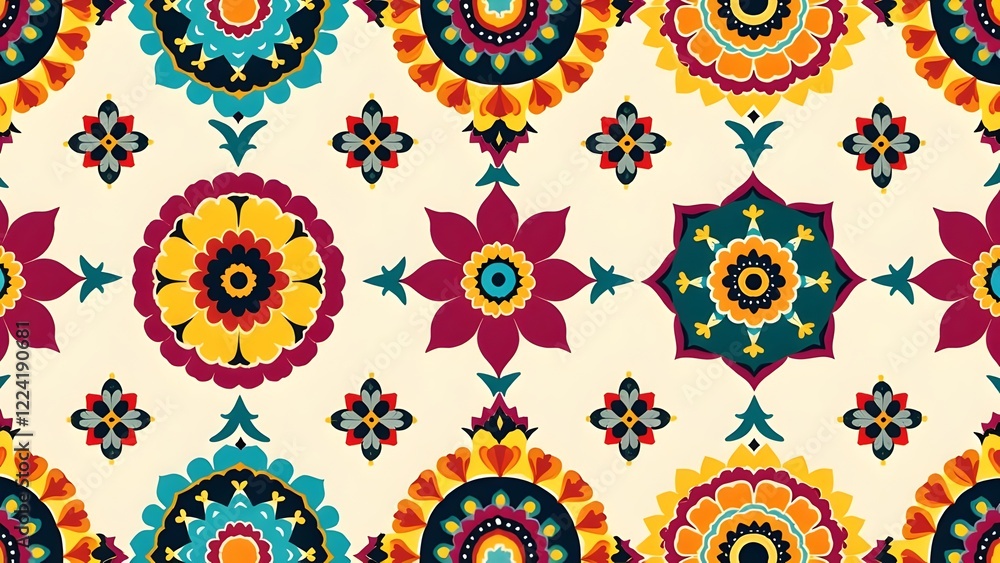 Fototapeta premium Radiant Paisley Pattern Indian Folk Art in Fuchsia and Teal