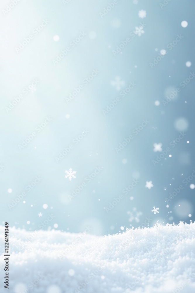 Naklejka premium Softly falling snowflakes on a pure white background, white, serene, frosty