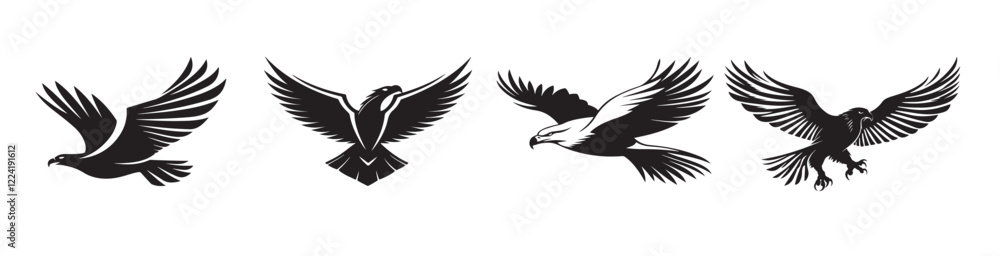 Obraz premium Flying Eagle black Silhouette vector, Eagle black Silhouettes.