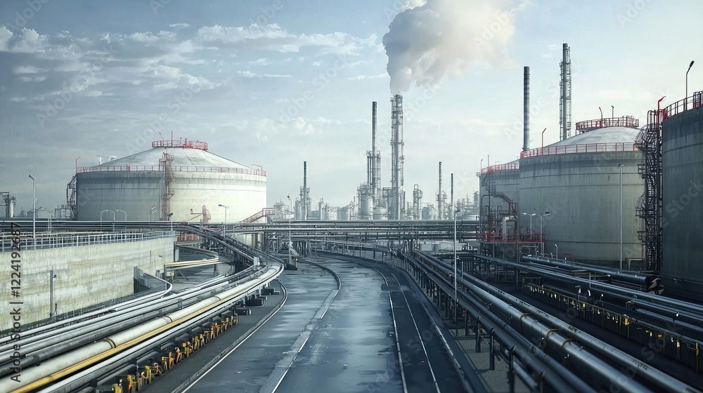Refinery storage tanks, pipelines, industrial complex, pollution Refinery storage tanks, pipelines, industrial complex, pollution