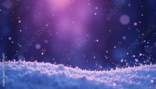 Softly falling snowflakes on a serene purple winter scene, Serene Scene, Dark Sky, Purple Hues