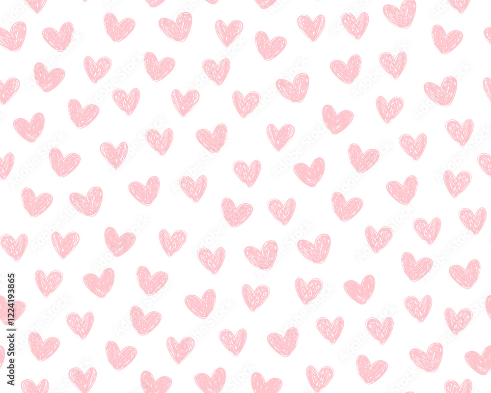 Seamless pattern for Valentine's day. Small pink hand drawn hearts on white background. Doodle icons, symbols of love. Wrapping paper. Seamless pattern for Valentine's day. Small pink hand drawn hearts on white background. Doodle icons, symbols of love. Wrapping paper.