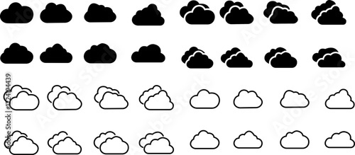 set of black and line Cloud icons in trendy flat style. Cloud web icons collection. Cloud symbol for your web site design, logo, app, UI. Cloud shapes design . Data 