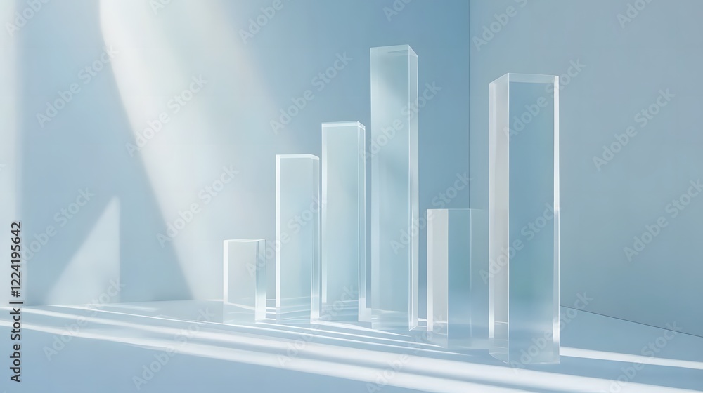 Frosted glass 3D graph depicting financial growth, clean modern design, centered composition. Symbolizes progress and innovation in finance Frosted glass 3D graph depicting financial growth, clean modern design, centered composition. Symbolizes progress and innovation in finance