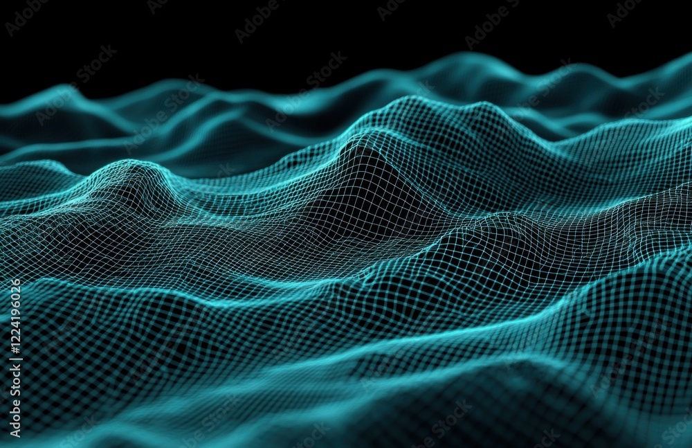 Abstract Teal Digital Landscape Wireframe Mesh Grid Network Cyberpunk Style Background Abstract Teal Digital Landscape Wireframe Mesh Grid Network Cyberpunk Style Background