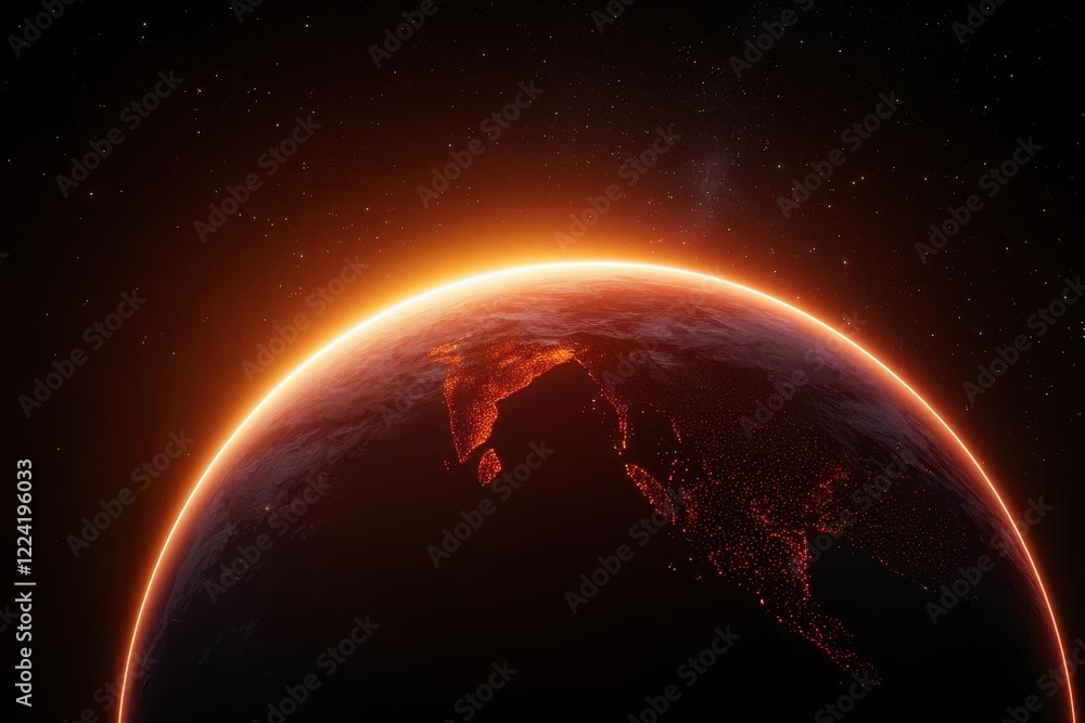 Obraz premium A stunning view of Earth from space, showcasing a glowing horizon against a backdrop of stars, evoking the beauty of our planet.