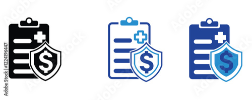 Medical cost icons, medical bill invoice icon vector, medical bill silhouette, outline style cost of medical treatment icons vector isolated o white background.