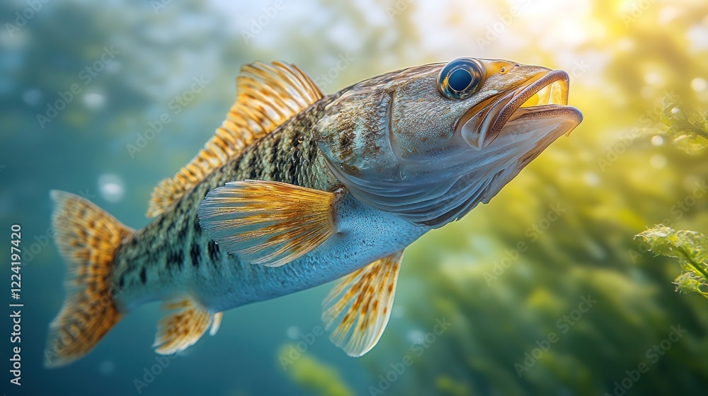 Fototapeta premium Underwater fish, sunlit kelp forest, vibrant, aquatic life