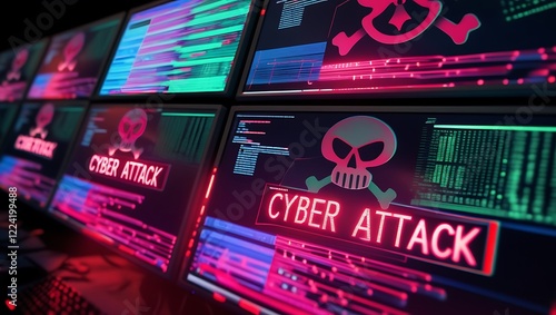 Obraz na płótnie Cyber Attack Prevention & Security: Protect Your Data from Hackers, data breach, malware, ransomware, phishing, DDoS attack, online security, information security, cybercrime, cybersecurity awareness. w salonie