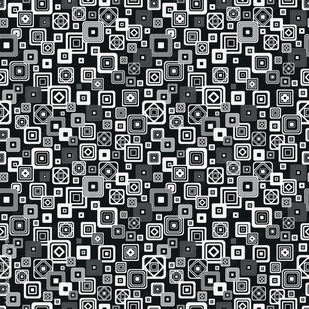 Vector seamless black and white pattern of concentric squares on black background. For textiles, wallpaper and packaging Vector seamless black and white pattern of concentric squares on black background. For textiles, wallpaper and packaging