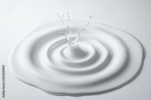 A unique depiction of a spiraling water splash, appearing like a liquid vortex, on a pure white background. photo