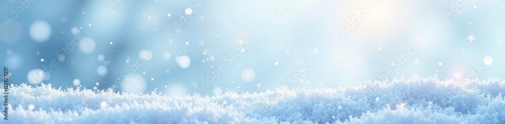 Fototapeta premium Softly falling snowflakes on a white canvas with gentle blue hues, frost, frozen
