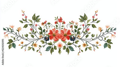 Wallpaper Mural Colorful Floral Embroidery Design on White Background for Decor Torontodigital.ca