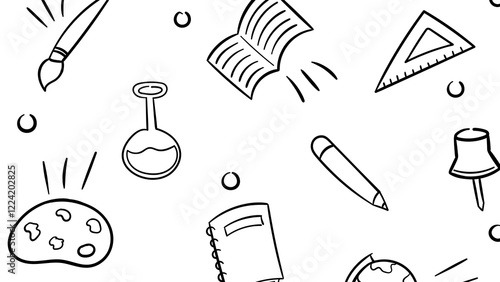 Smart Education A Detailed and Thoughtful Background Illustration Showcasing a Wide Range of School Tools and Learning Icons for a Knowledge-Driven Design.