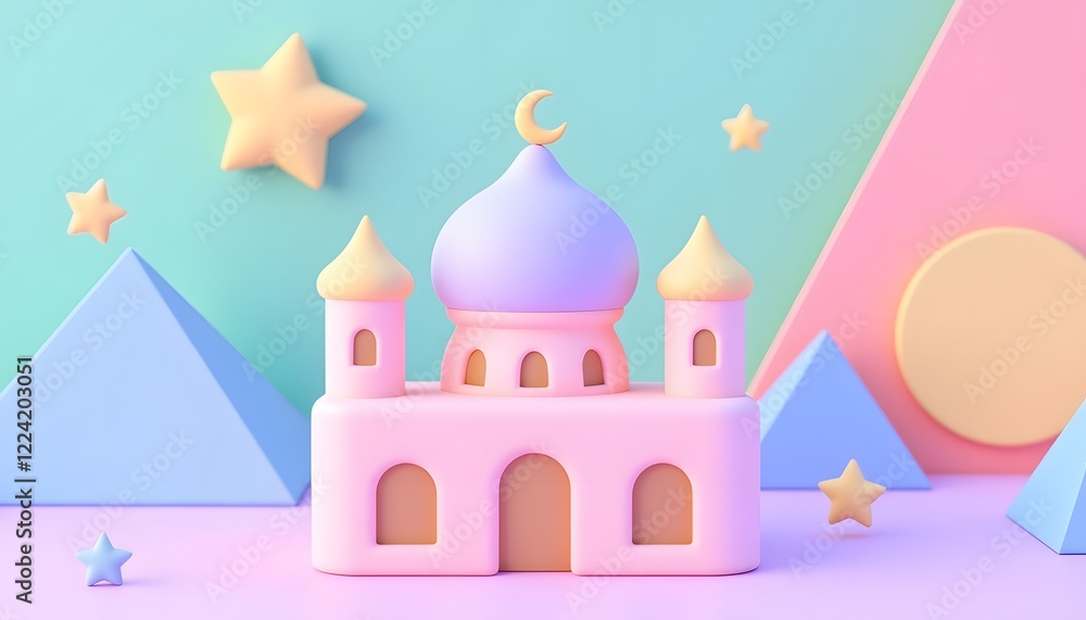 Cute Pink Mosque 3d Render for Ramadan Cute Pink Mosque 3d Render for Ramadan