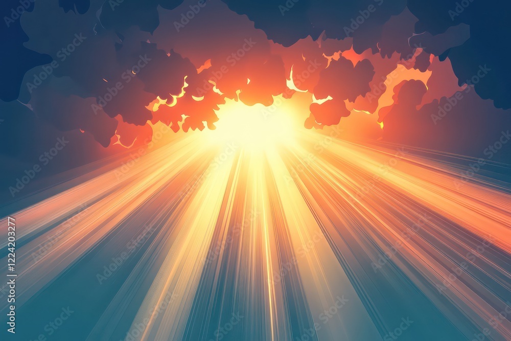 Fototapeta premium A vector illustration of a focused beam of light, resembling a theater spotlight, shining from above on a clear backdrop.