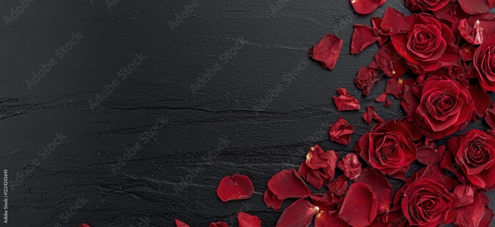 Red roses and petals on a dark background Red roses and petals on a dark background