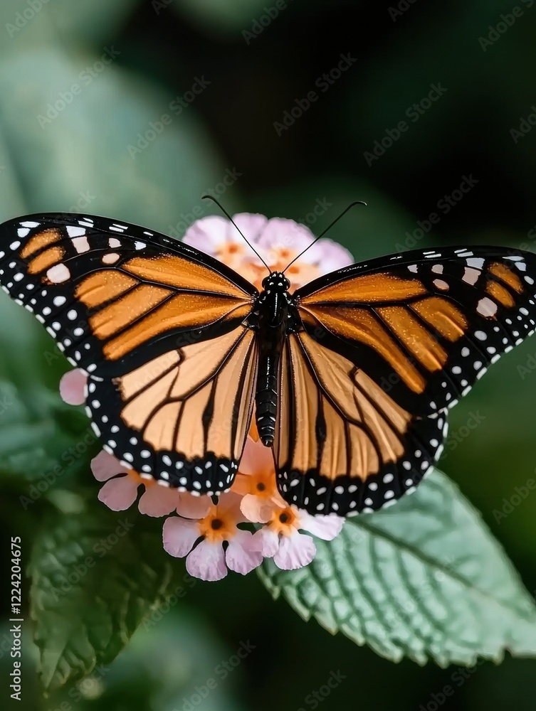 Monarch butterfly perched on lantana flowers Monarch butterfly perched on lantana flowers