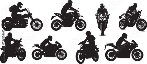 Biker Silhouette Vector Illustration Set - Isolated Designs on White Background