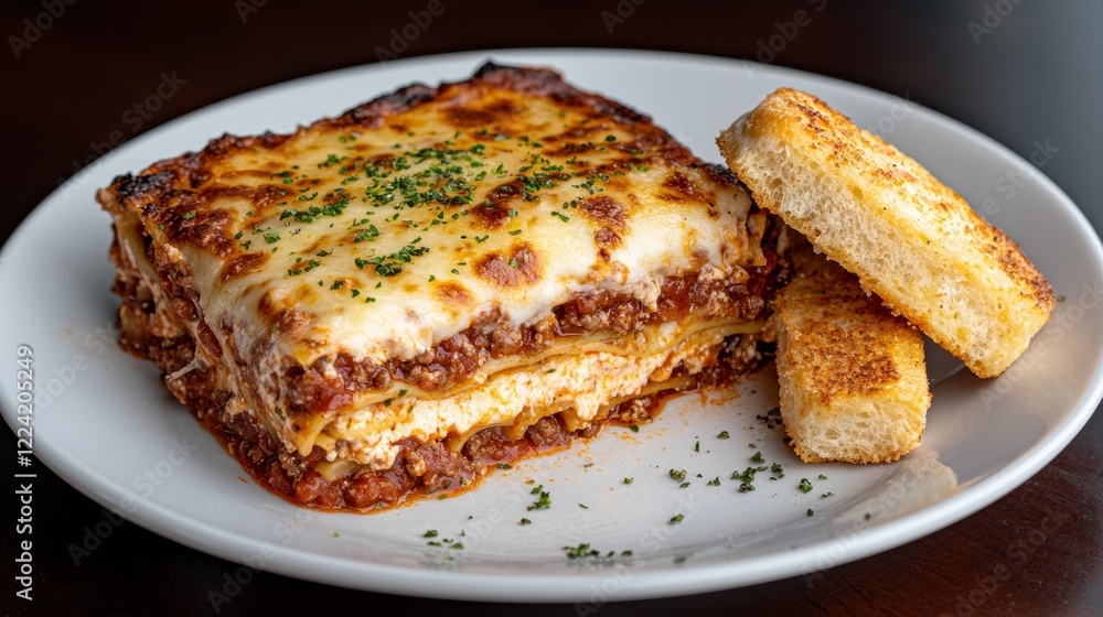 Delicious lasagna with garlic bread Delicious lasagna with garlic bread