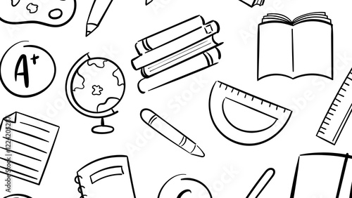 Icons of Knowledge: A Creative and Inspiring Illustration of Various School and Education Elements, Representing the Journey of Learning and Growth