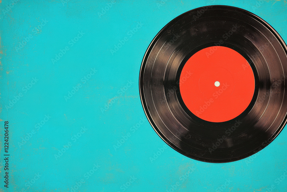 Vinyl record on vibrant blue background with retro vibes Vinyl record on vibrant blue background with retro vibes